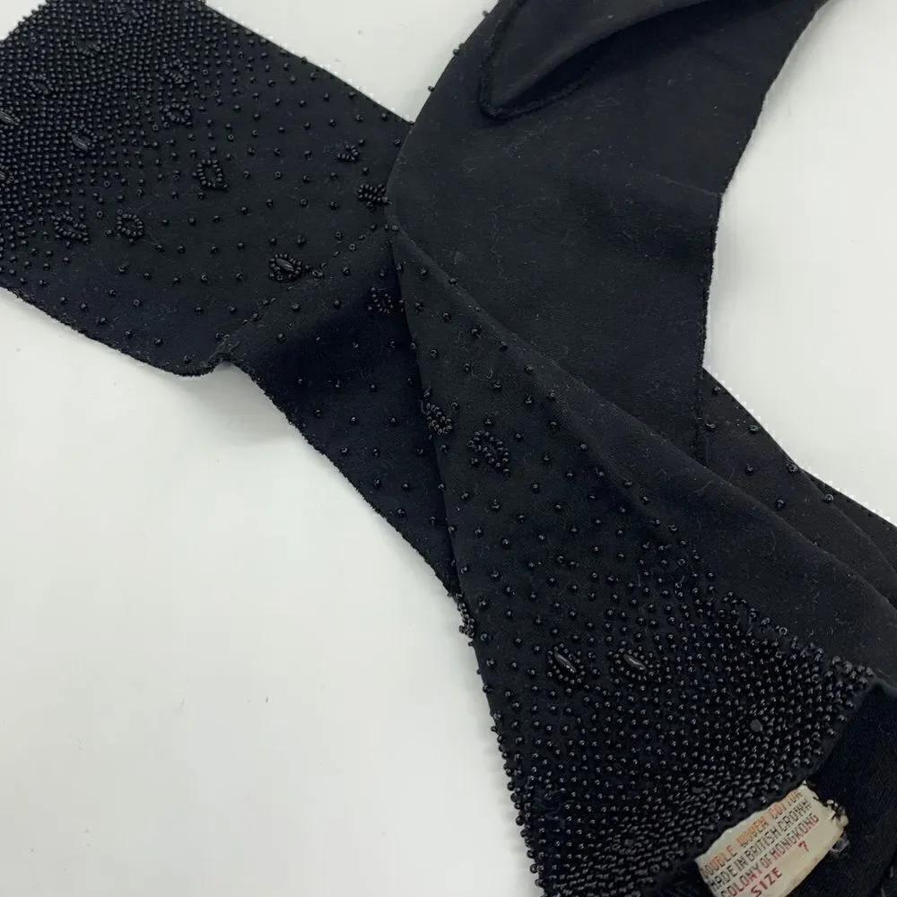 Black Beaded Detail Handmade Vintage Gloves